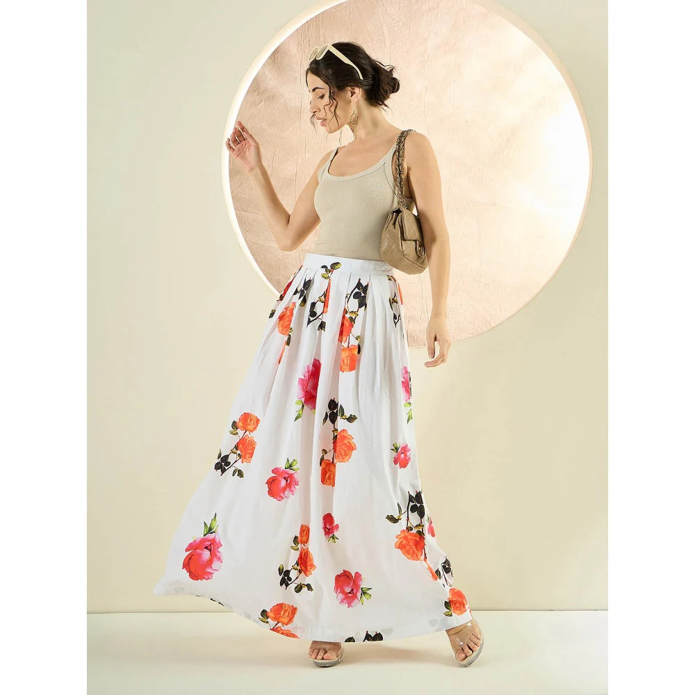 First Resort by Ramola Bachchan White And Orange Floral Long Skirt - Image 8