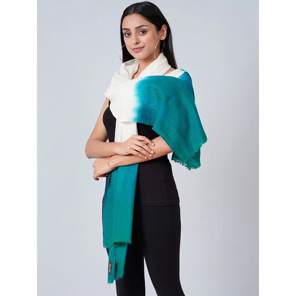 First Resort by Ramola Bachchan White And Teal Green Colour Block Scarf - Image 2