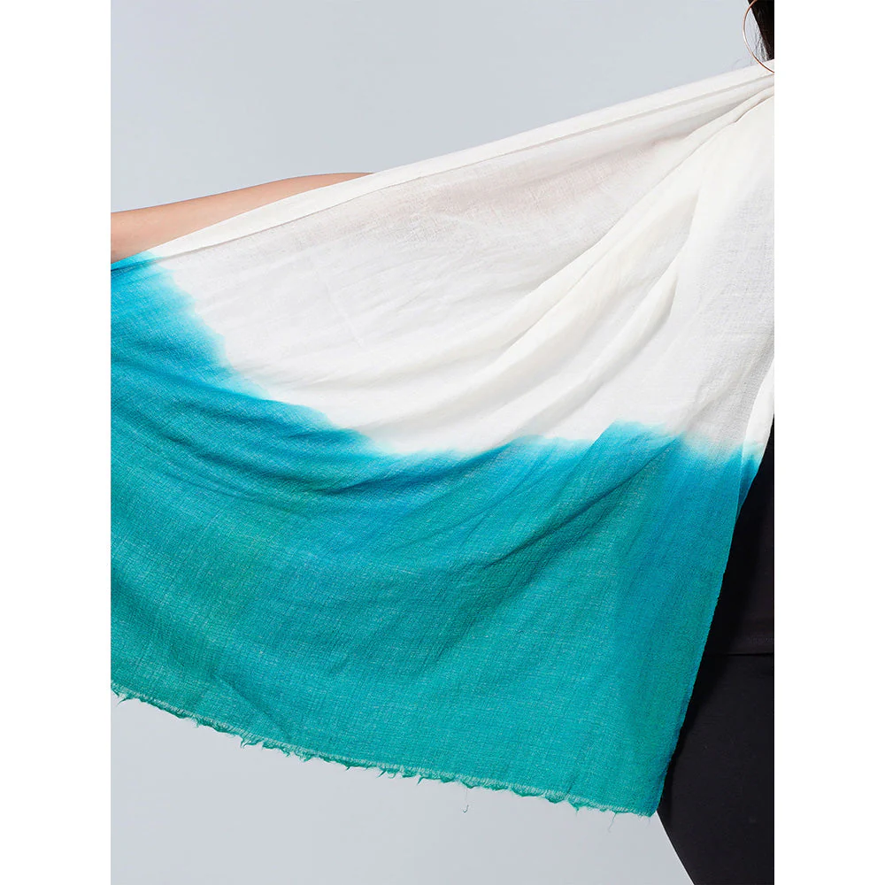 First Resort by Ramola Bachchan White And Teal Green Colour Block Scarf - Image 3