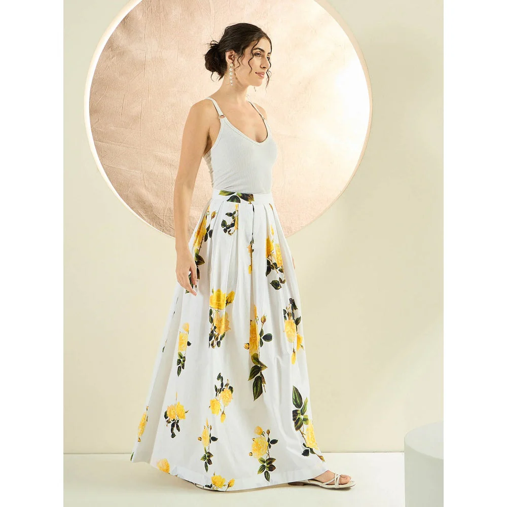 First Resort by Ramola Bachchan White And Yellow Floral Long Skirt - Image 4
