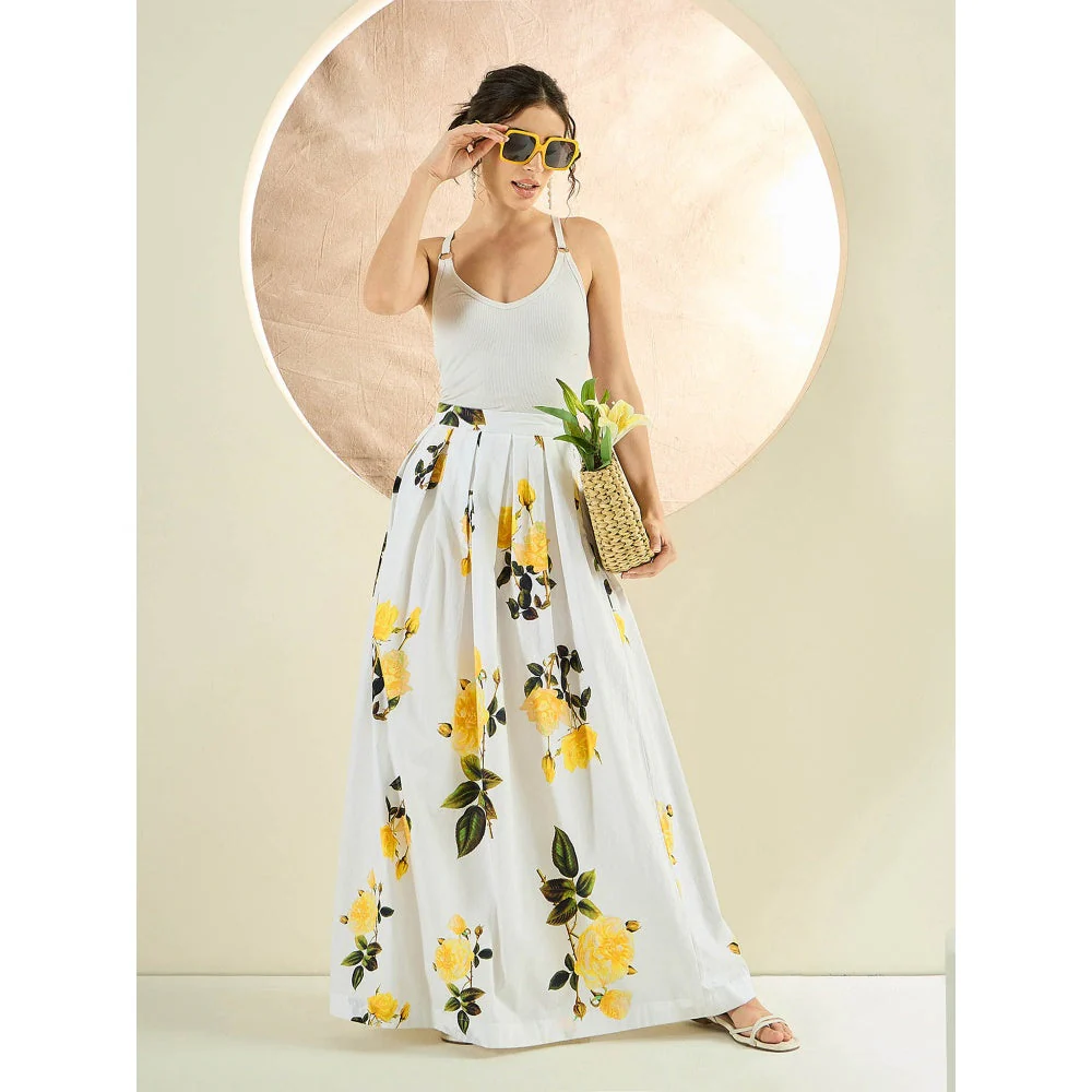 First Resort by Ramola Bachchan White And Yellow Floral Long Skirt - Image 7