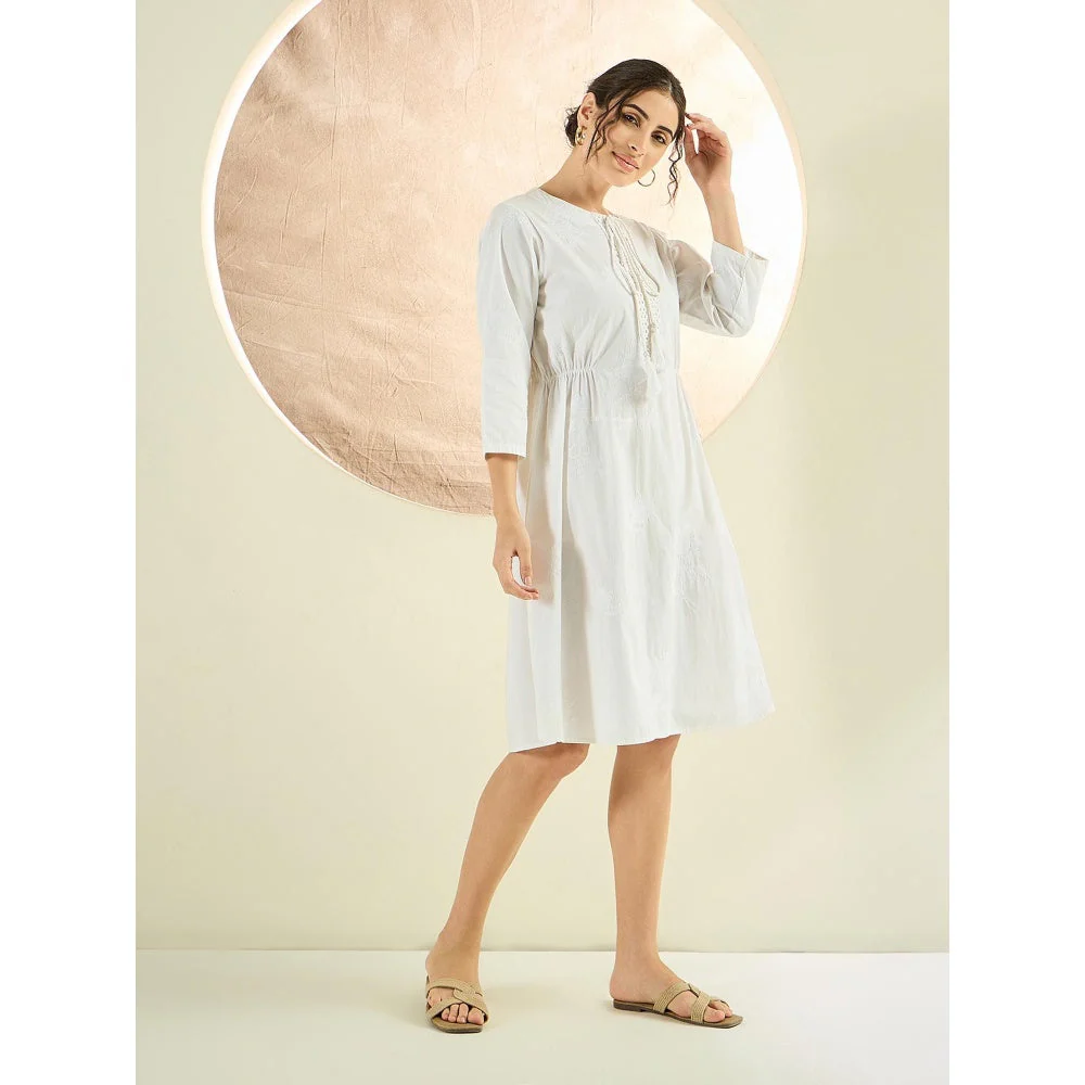 First Resort by Ramola Bachchan White Cross Stitch Dress - Image 4