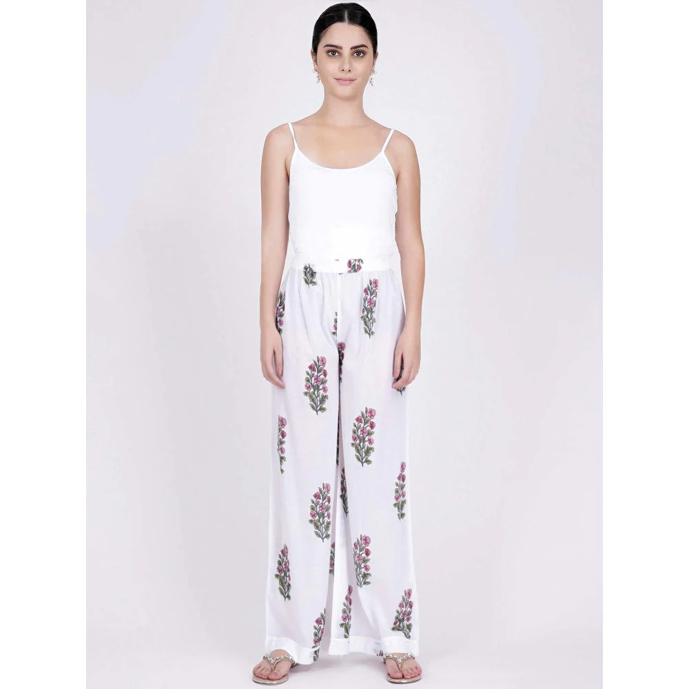 First Resort by Ramola Bachchan White Floral Pants