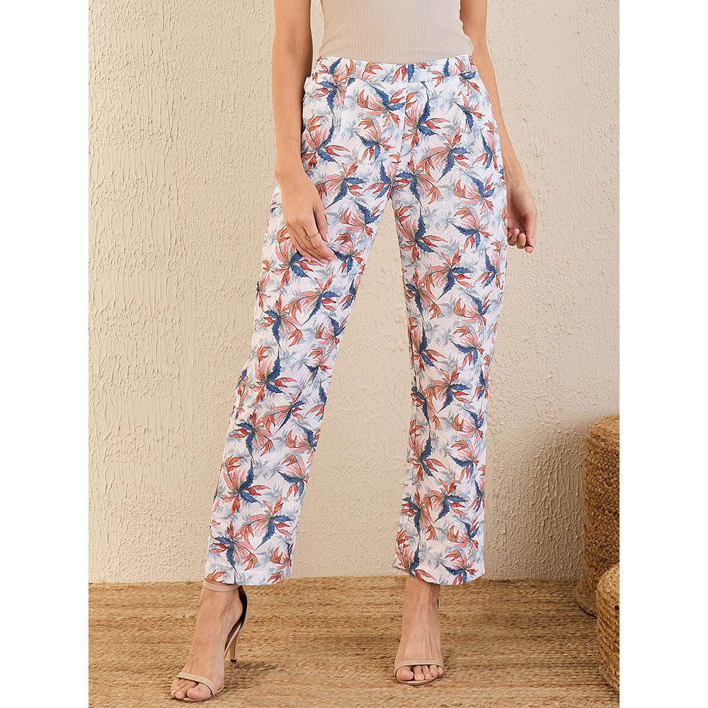 First Resort by Ramola Bachchan White & Indigo Blue Botanical Print Schiffli Co-Ord (Set of 2) - Image 7