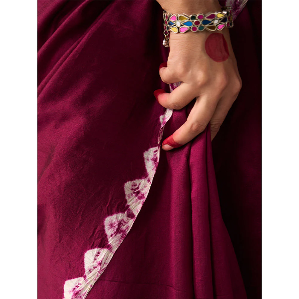 Five Point Five Women's Poonam Wine Tie & Dye Saree with Unstitched Blouse - Image 4