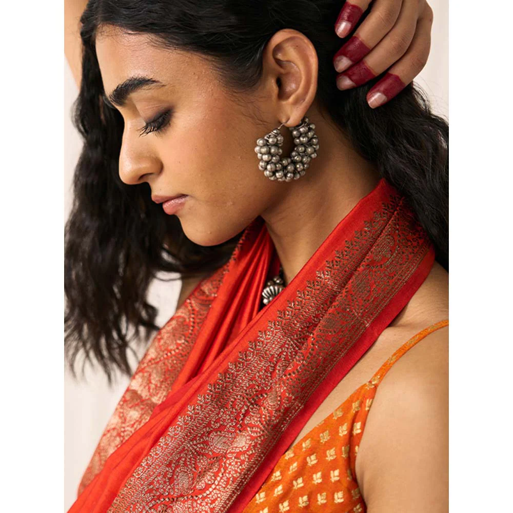 Five Point Five Women's Ruhani Orange Woven Saree with Unstitched Blouse - Image 3