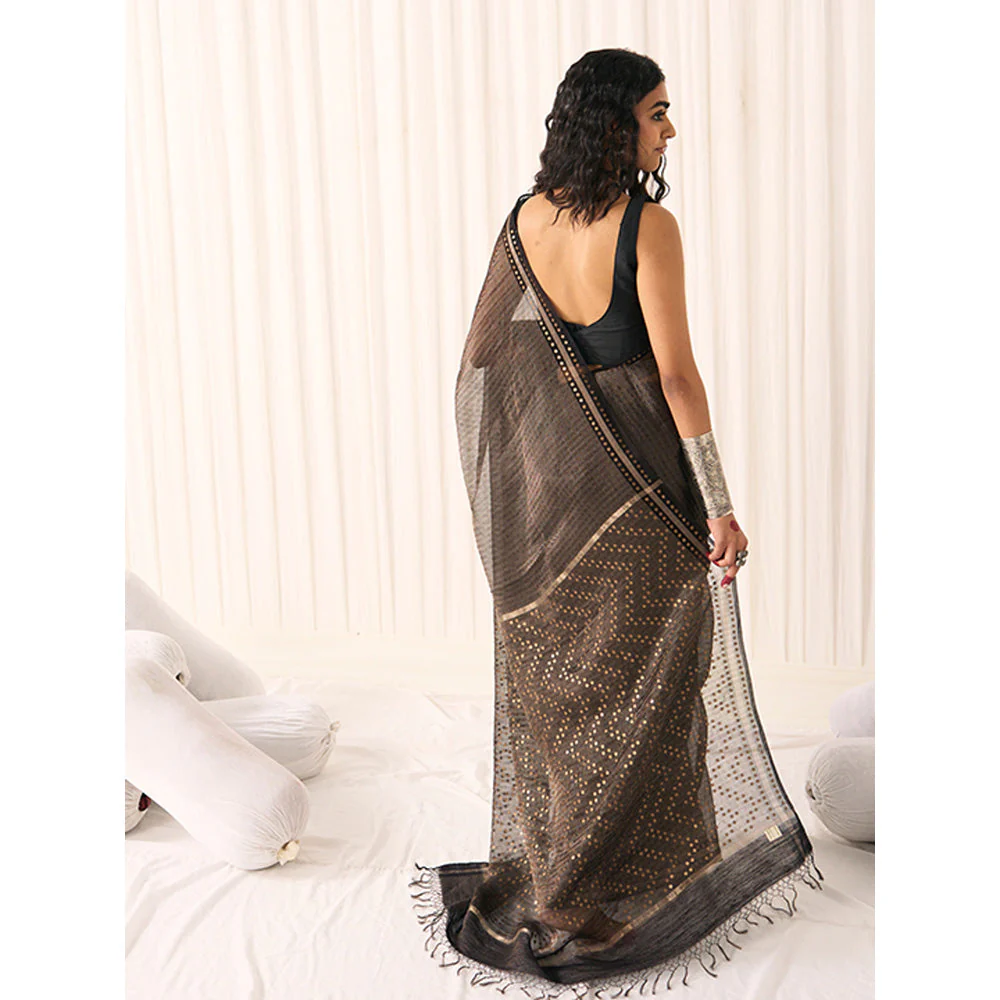 Five Point Five Women's Tara Black Woven Saree with Unstitched Blouse - Image 2