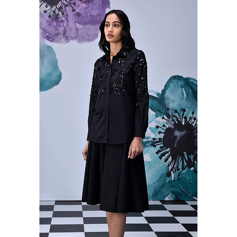 Genes Lecoanet Hemant Black Giza Cotton Poplin Embroidered Shirt - Image 3