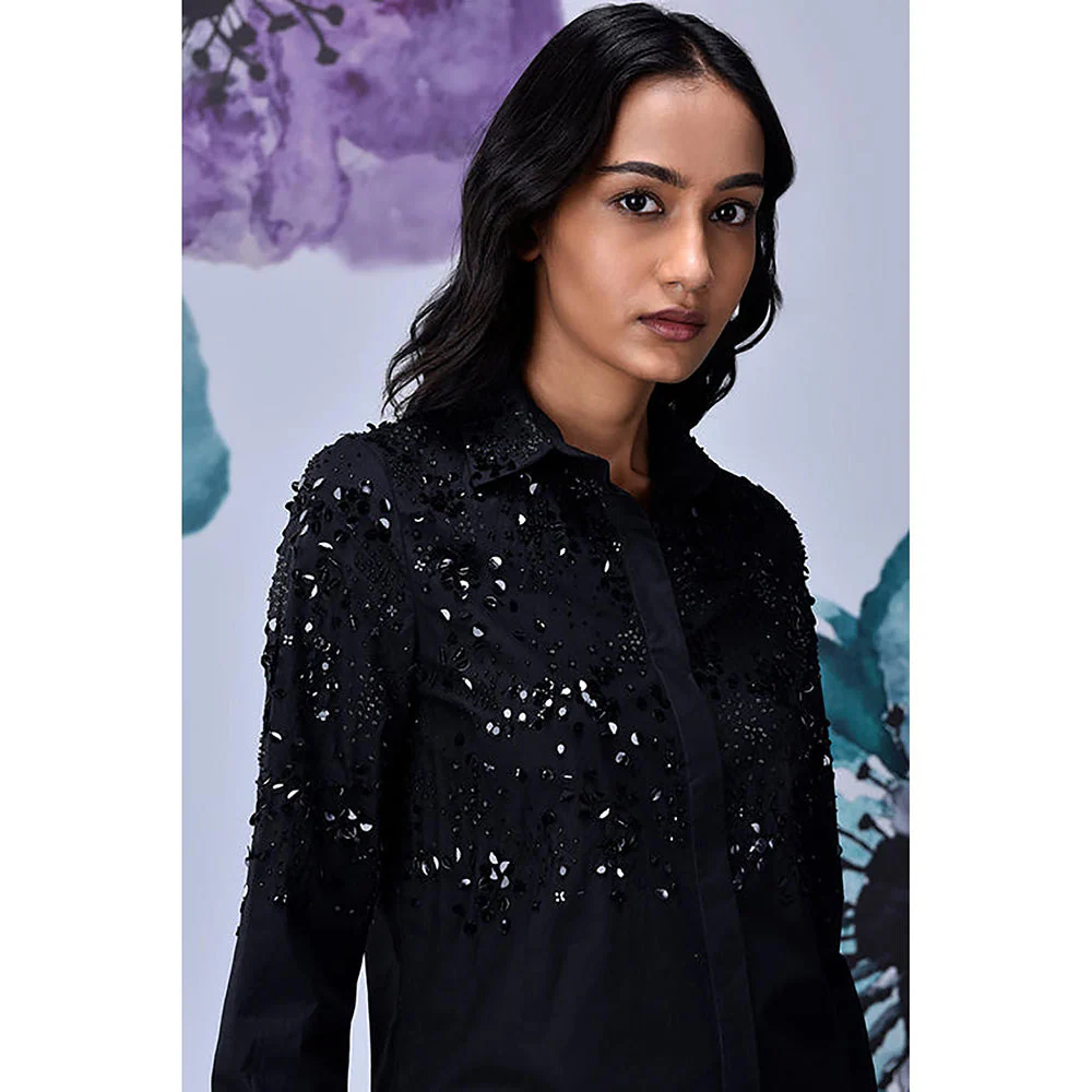 Genes Lecoanet Hemant Black Giza Cotton Poplin Embroidered Shirt - Image 4