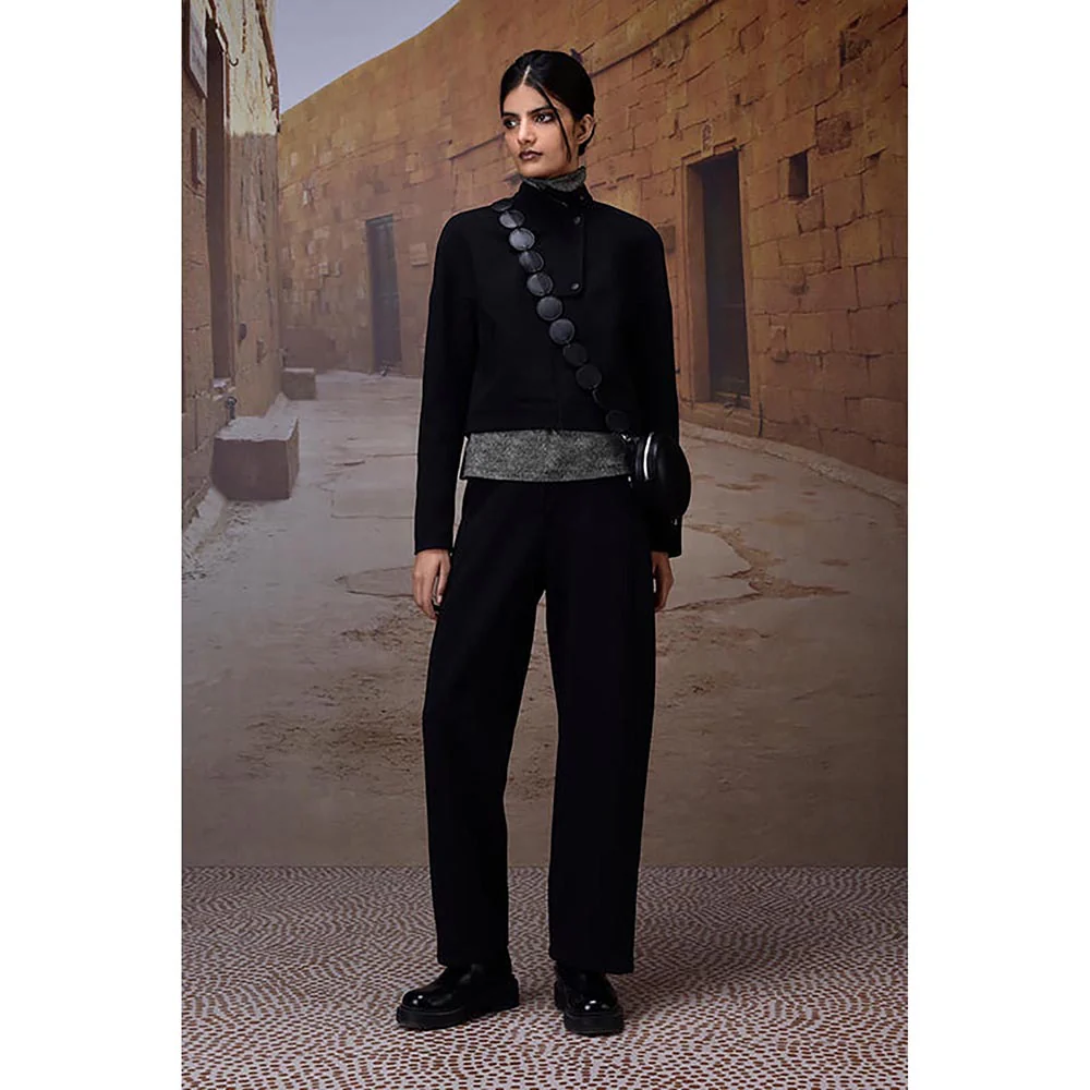 Genes Lecoanet Hemant Black Lycra Solid/Plain Cropped Jacket - Image 2