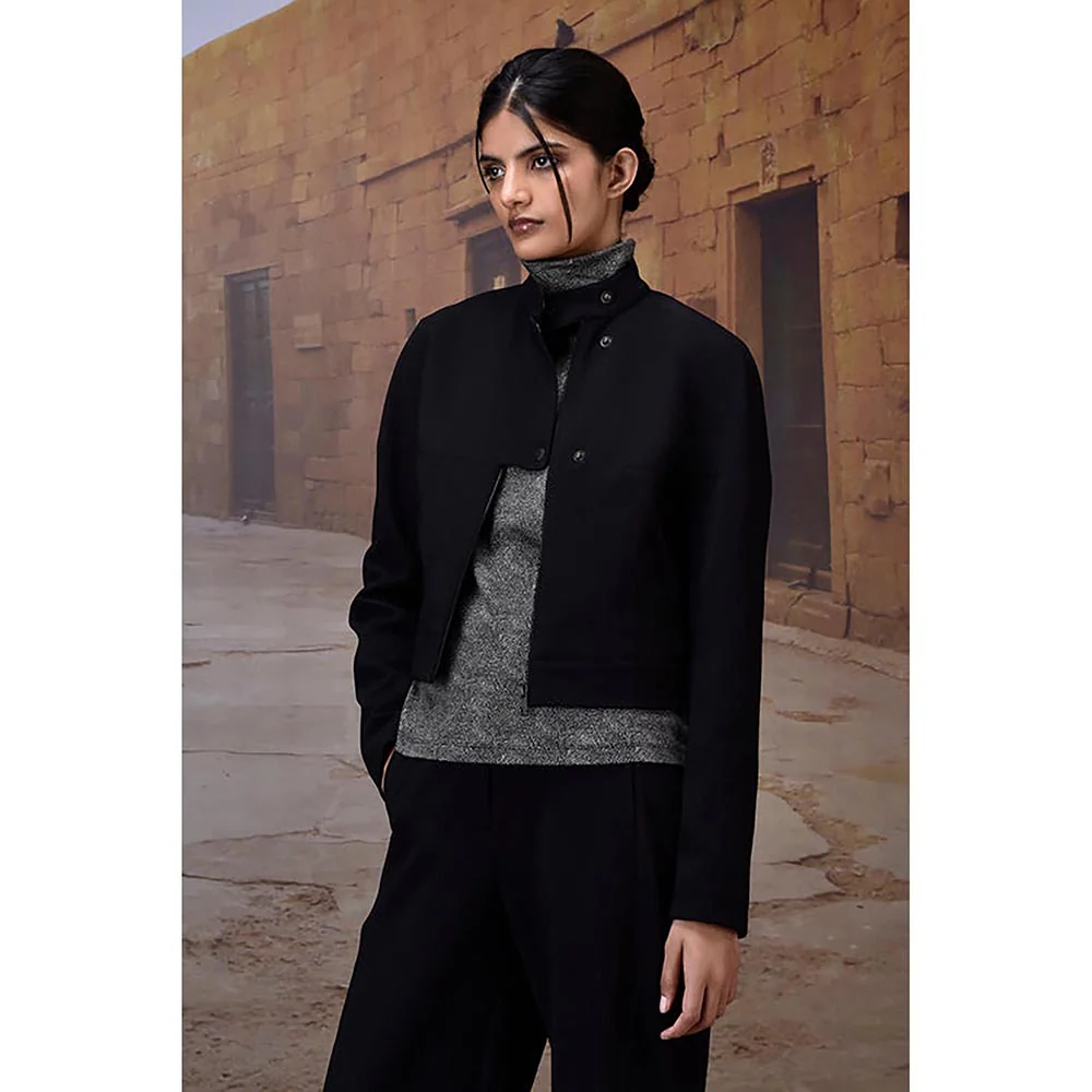Genes Lecoanet Hemant Black Lycra Solid/Plain Cropped Jacket - Image 3