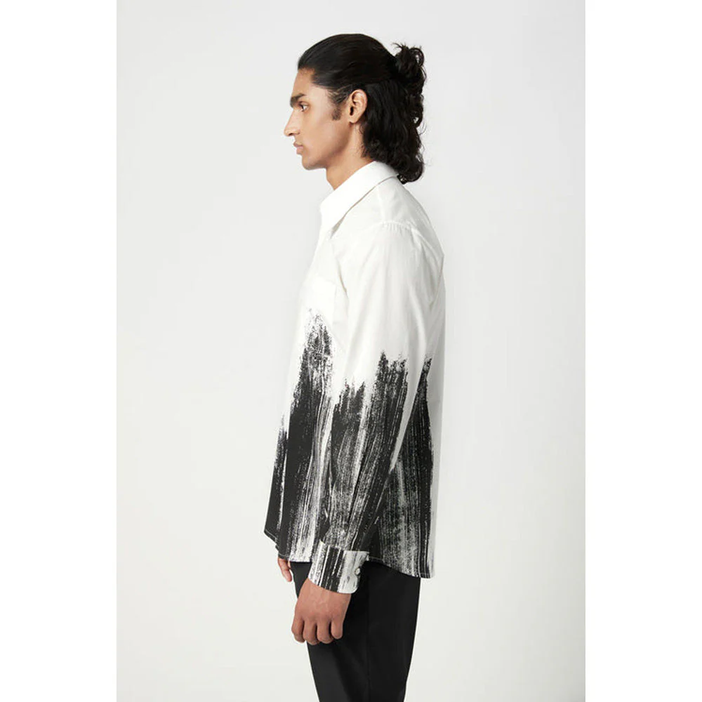 Genes Lecoanet Hemant Classic Fit Button-Up Shirt With Brush Stroke Print Placement - Image 3