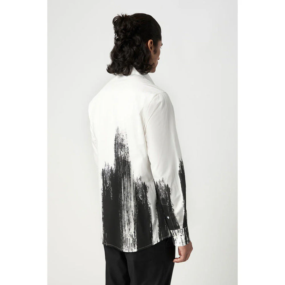 Genes Lecoanet Hemant Classic Fit Button-Up Shirt With Brush Stroke Print Placement - Image 4