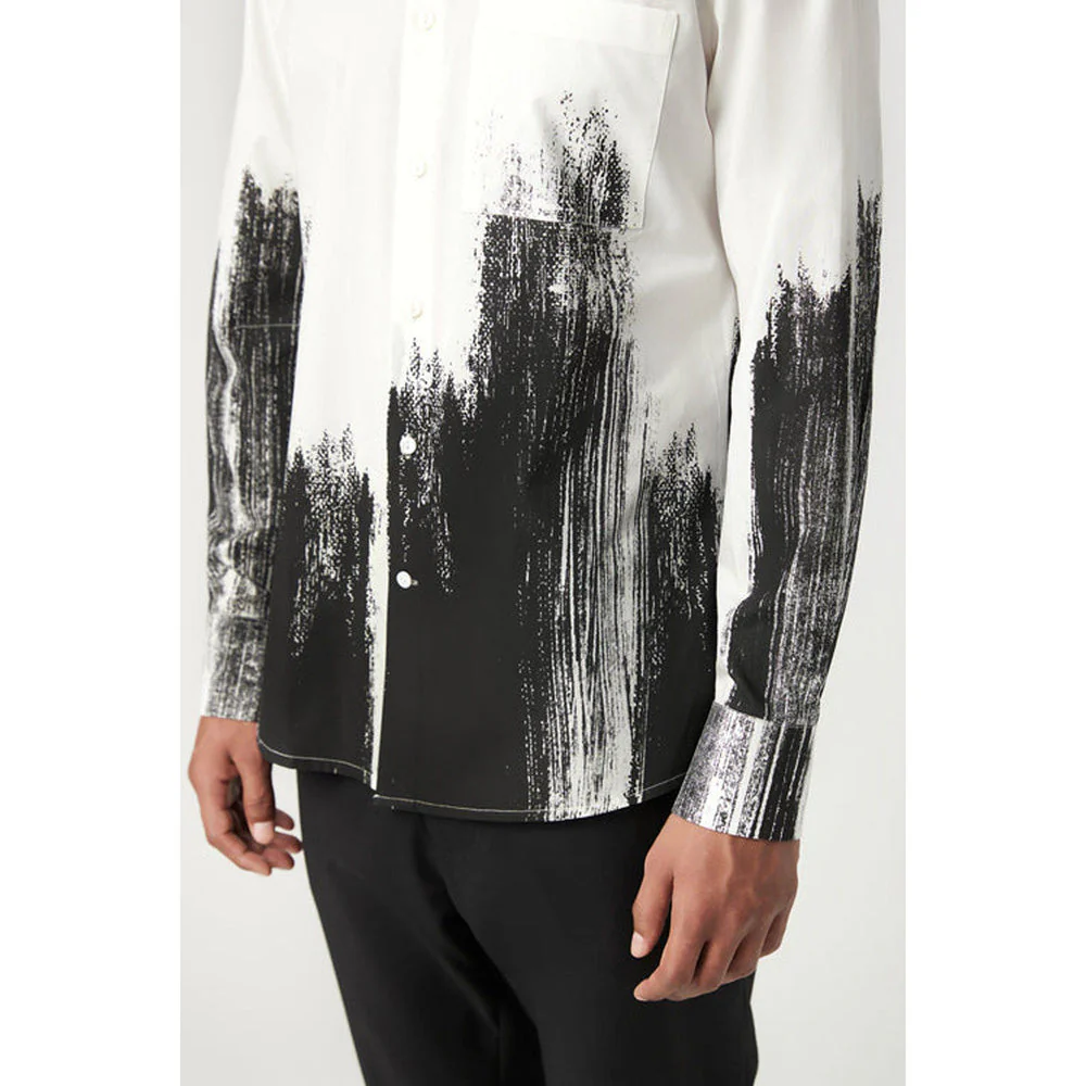 Genes Lecoanet Hemant Classic Fit Button-Up Shirt With Brush Stroke Print Placement - Image 5