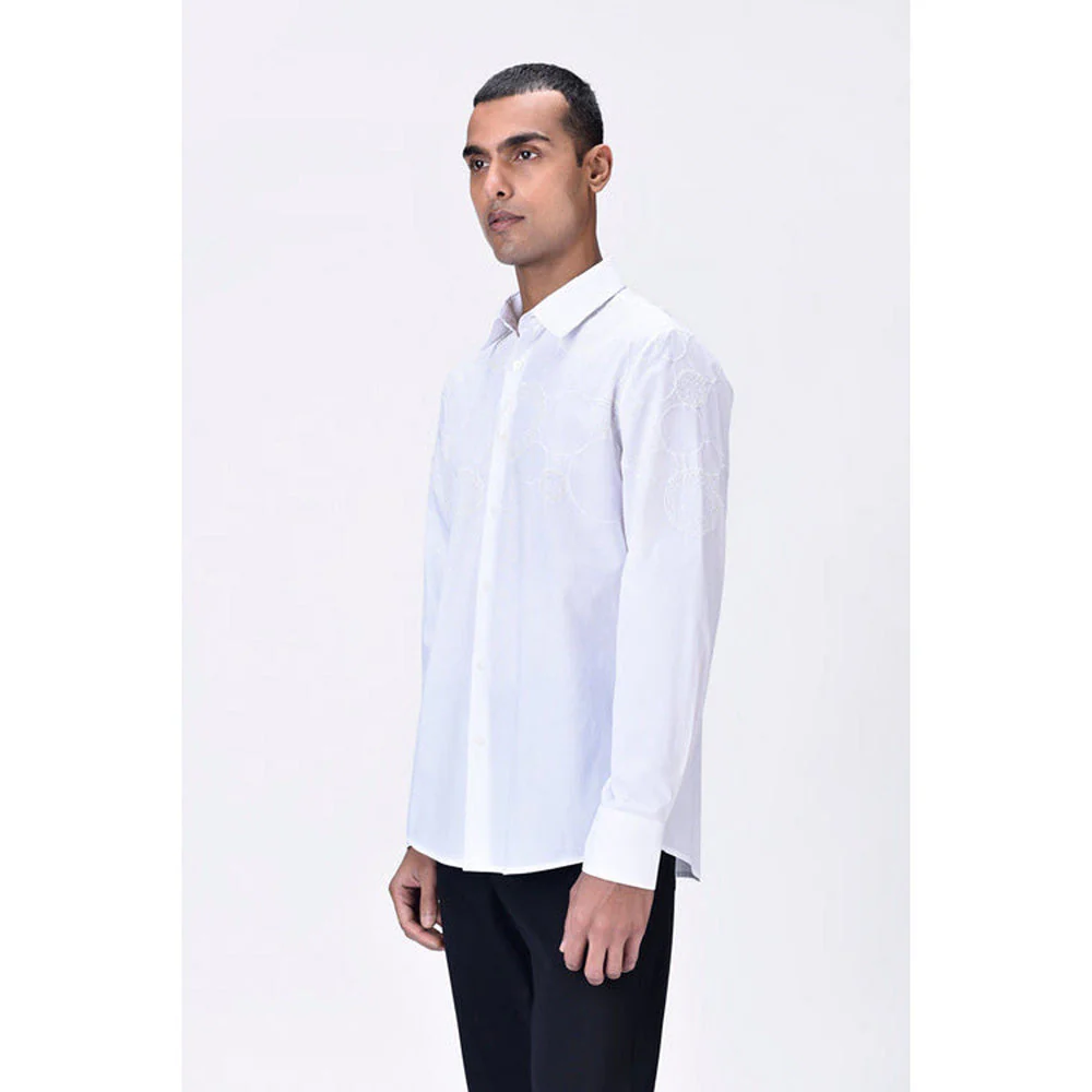 Genes Lecoanet Hemant Giza Cotton Poplin Embroidered Shirt White - Image 3