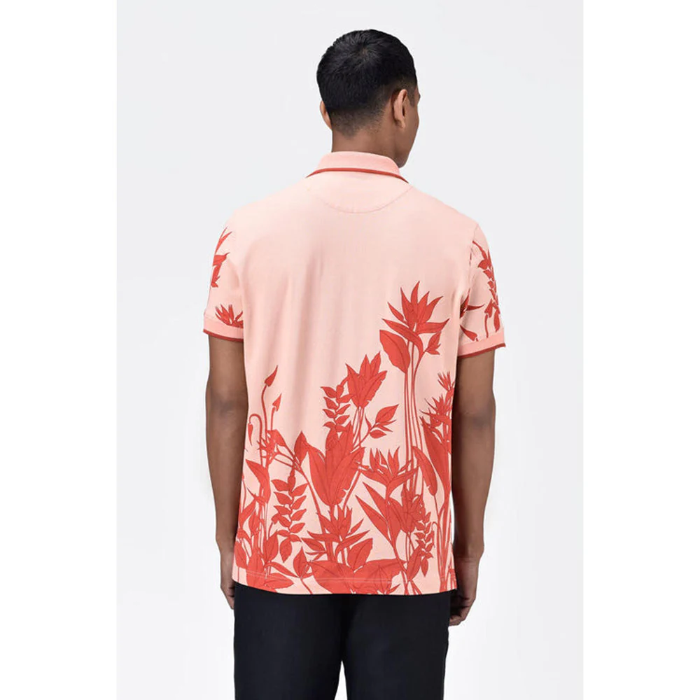 Genes Lecoanet Hemant Men's Regular Fit Polo T-Shirt With Tropical Print-Light Peach - Image 6