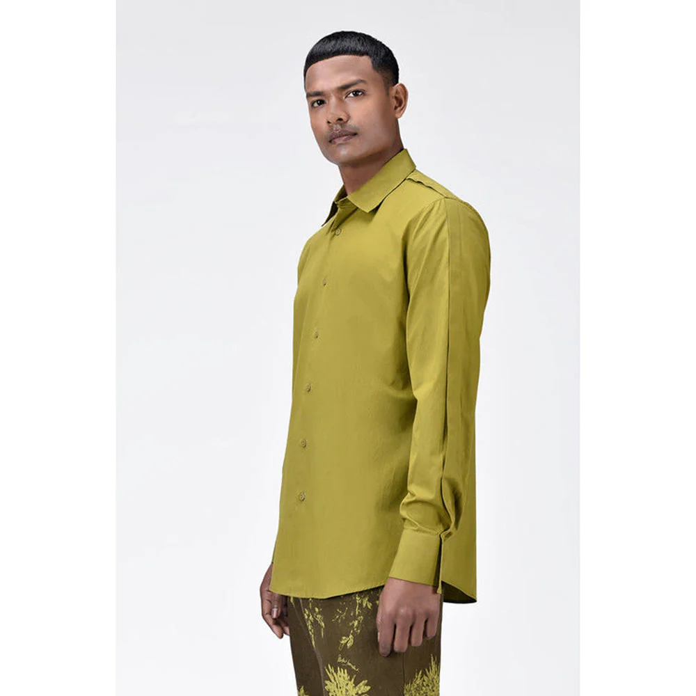 Genes Lecoanet Hemant Regular Fit Mens Solid Button-Up Shirt Bright Olive - Image 3