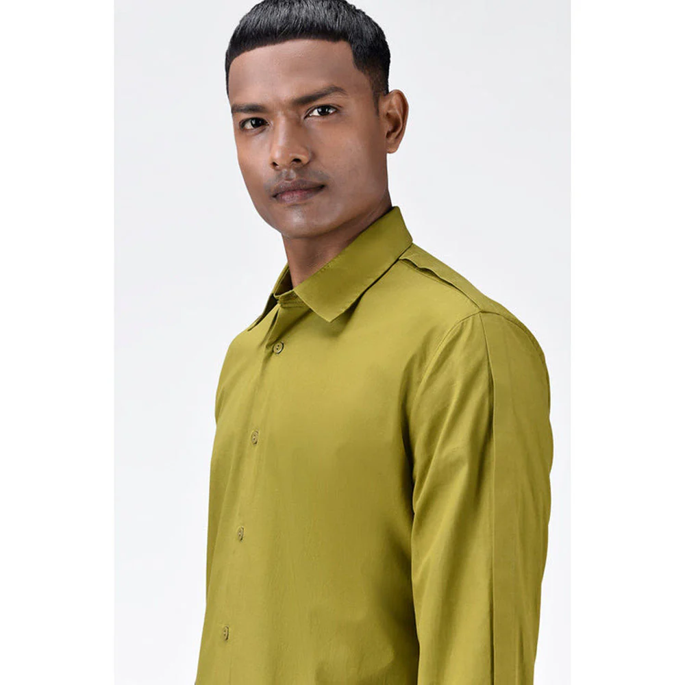 Genes Lecoanet Hemant Regular Fit Mens Solid Button-Up Shirt Bright Olive - Image 4