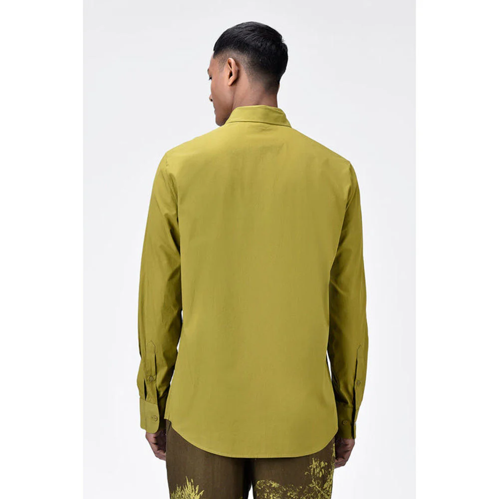 Genes Lecoanet Hemant Regular Fit Mens Solid Button-Up Shirt Bright Olive - Image 5