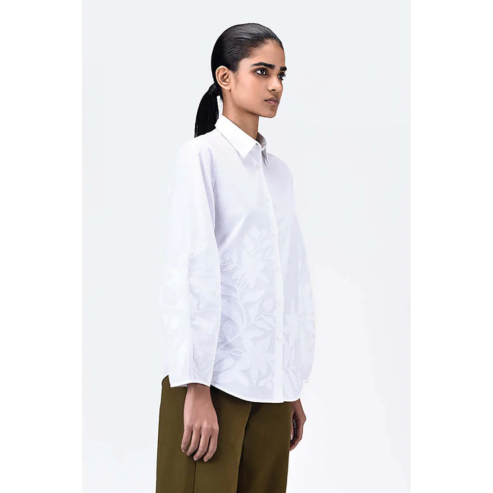 Genes Lecoanet Hemant Regular Fit Shirt With Tropical Tonal Applique - Image 3