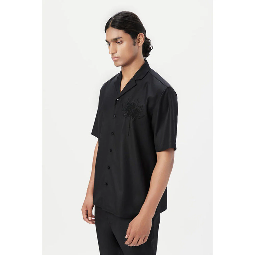Genes Lecoanet Hemant Relaxed Fit Half Sleeve Shirt With Beads Embroidery - Image 3