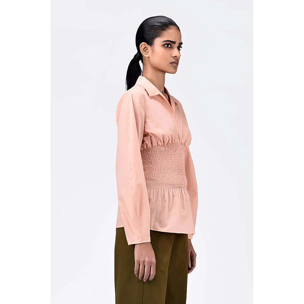 Genes Lecoanet Hemant Voluminous Sleeve Slim Fit Shirt-Light Peach - Image 3