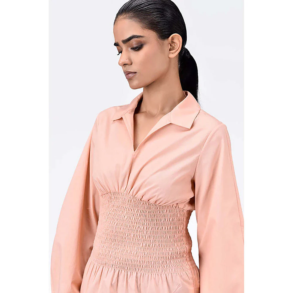 Genes Lecoanet Hemant Voluminous Sleeve Slim Fit Shirt-Light Peach - Image 4