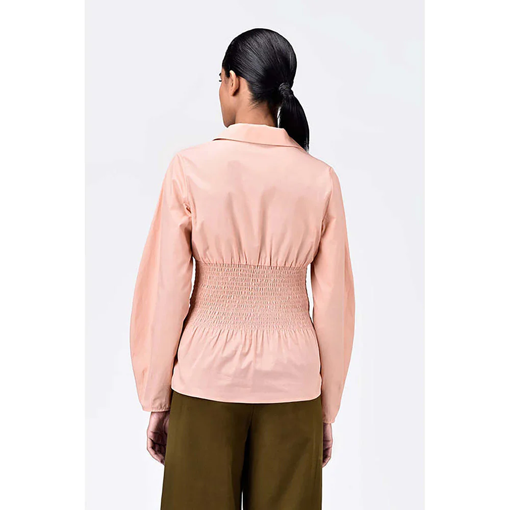 Genes Lecoanet Hemant Voluminous Sleeve Slim Fit Shirt-Light Peach - Image 5