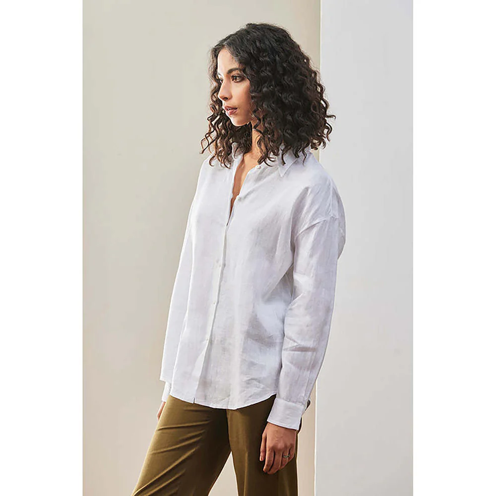 Genes Lecoanet Hemant White Linen Shirt With Tonal Embroidered Signature - Image 3