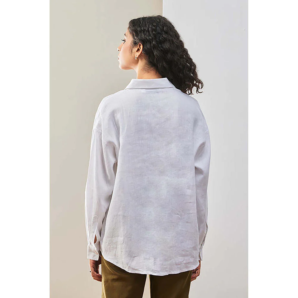Genes Lecoanet Hemant White Linen Shirt With Tonal Embroidered Signature - Image 4