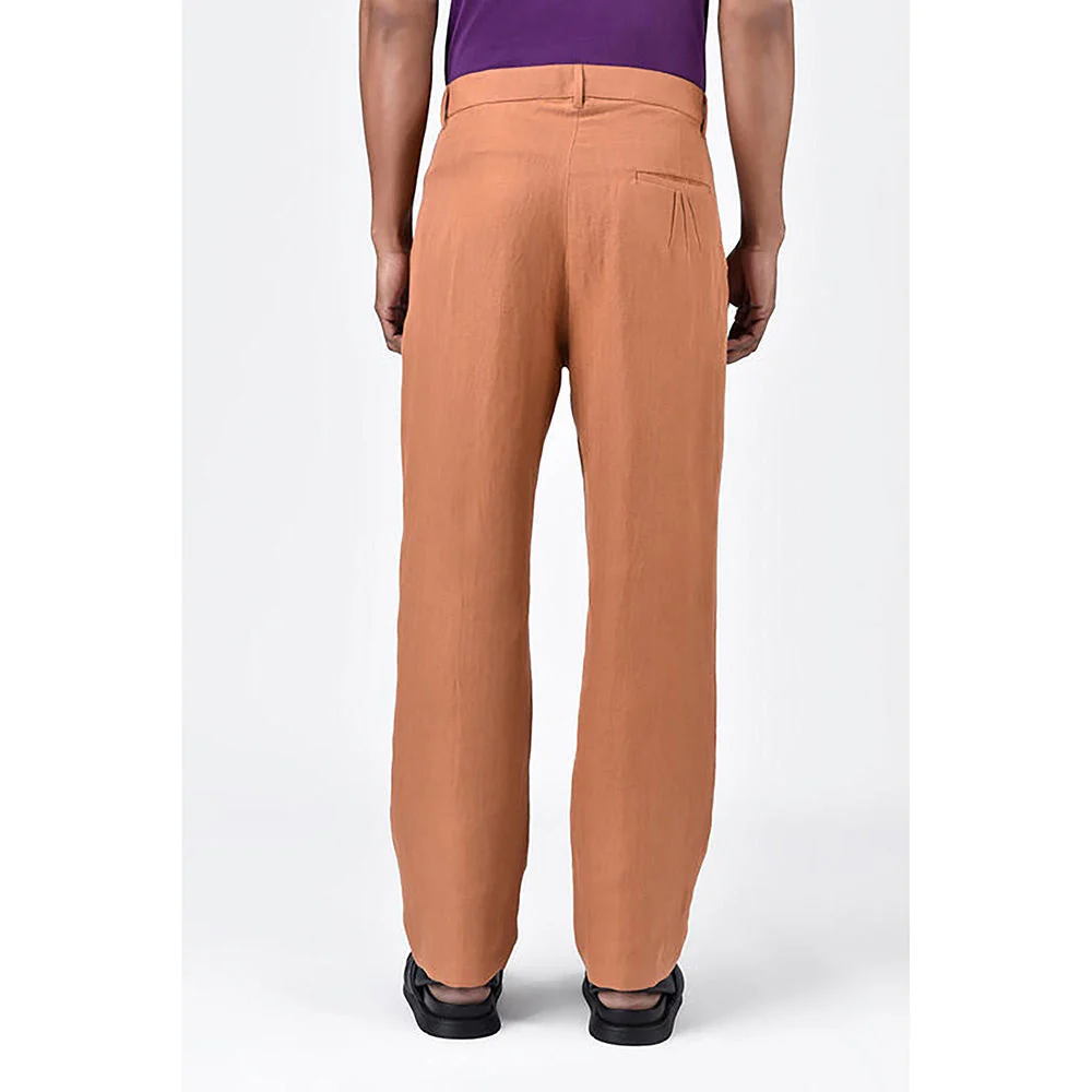 Genes Lecointe Hemant Men's Straight Fit Pleated Trousers-Salmon Pink - Image 4