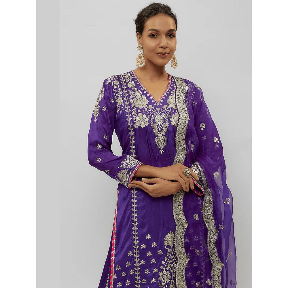 Gopi Vaid Baani Purple Kurta with Sharara and Dupatta - Image 3