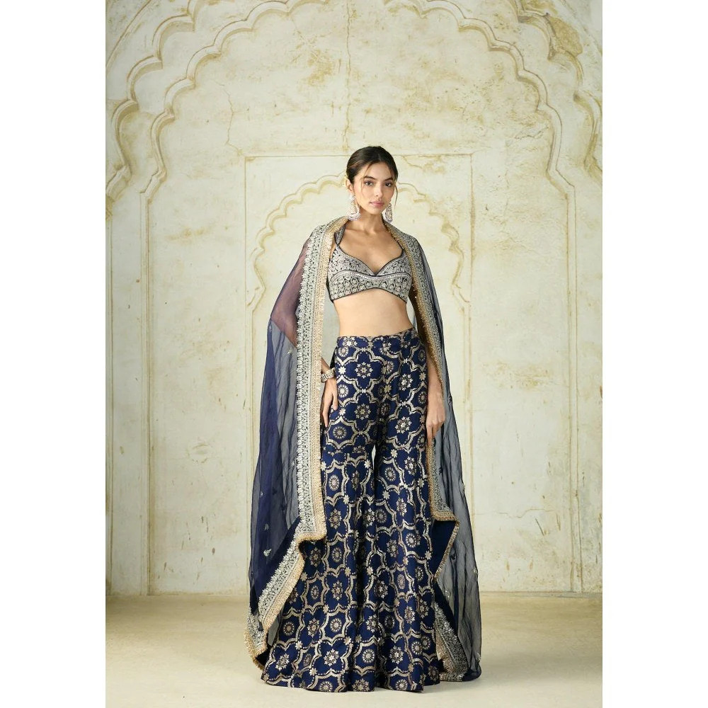 Gopi Vaid Farhat Navy Blue Embroidered Blouse with Sharara and Dupatta