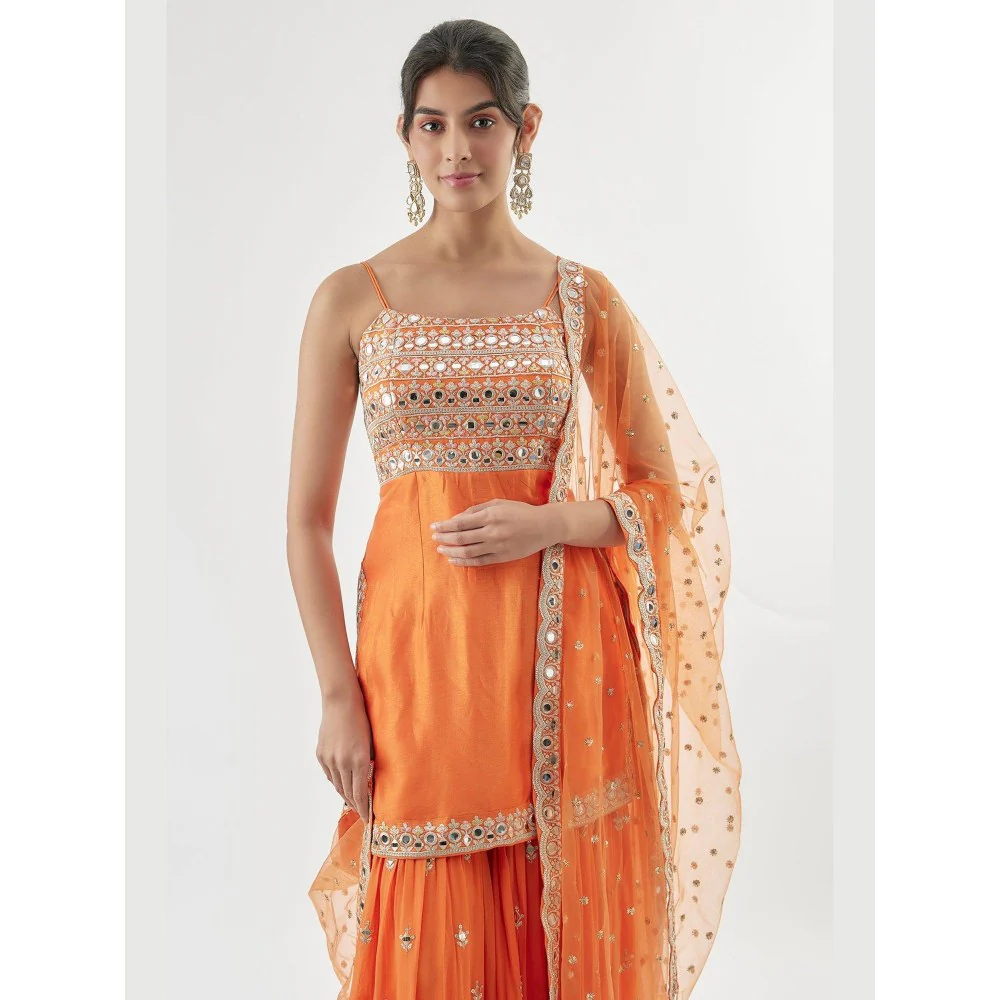 Gopi Vaid Kiah Orange Kurta with Sharara and Dupatta - Image 4