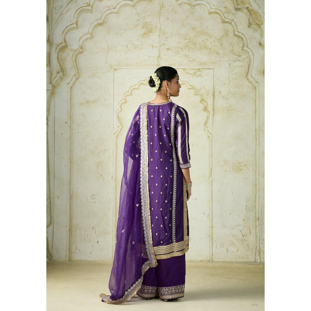 Gopi Vaid Lakshmi Purple Embroidered Kurta with Palazzo and Dupatta - Image 2