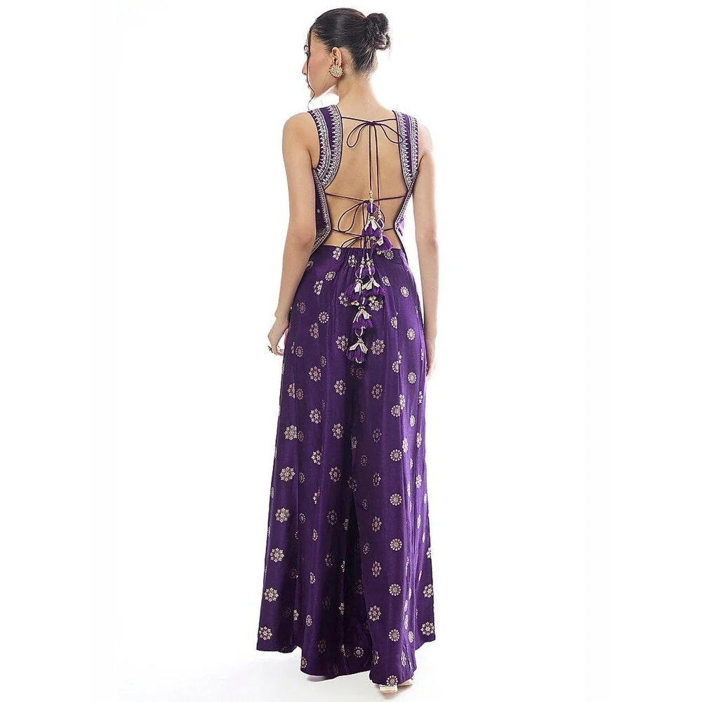 Gopi Vaid Mehnaaz Purple Floral Top with Pant - Image 2