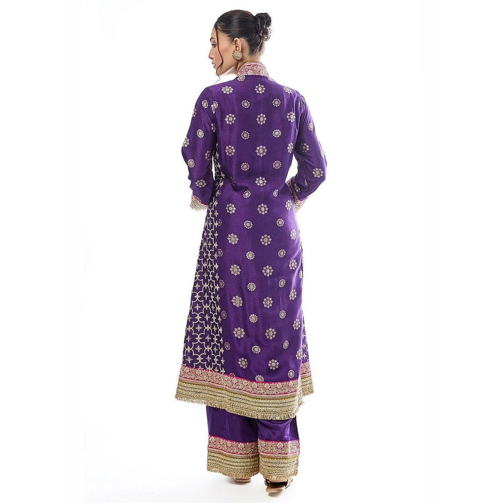 Gopi Vaid Mehrunissa Purple Embroidered Anarkali Kurta with Palazzo and Dupatta - Image 2