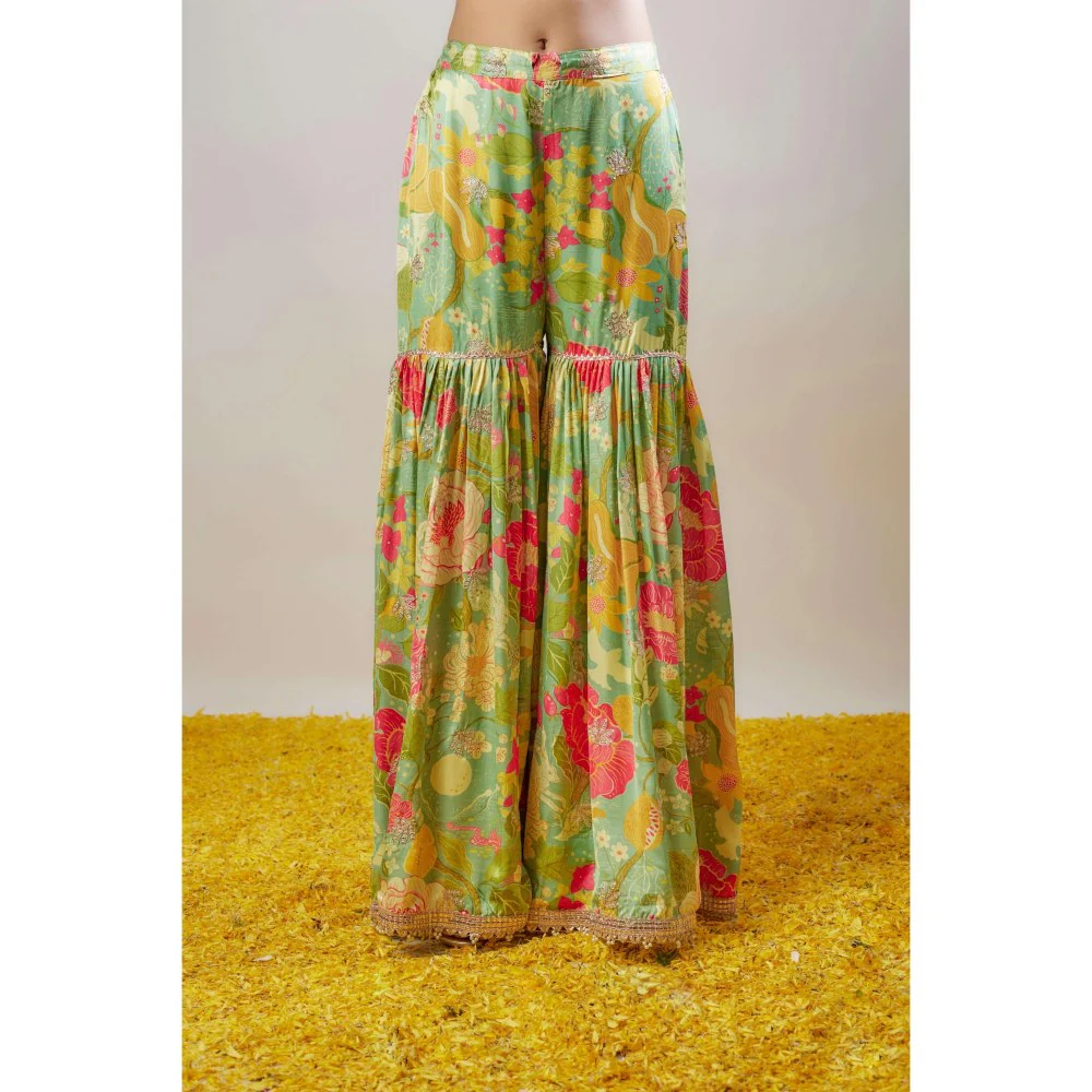 Gopi Vaid Radhika Green Floral Kurta with Sharara and Dupatta - Image 3