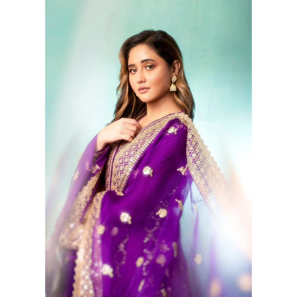 Gopi Vaid Rashmi Desai In Marigold Purple Top with Sharara and Dupatta - Image 4