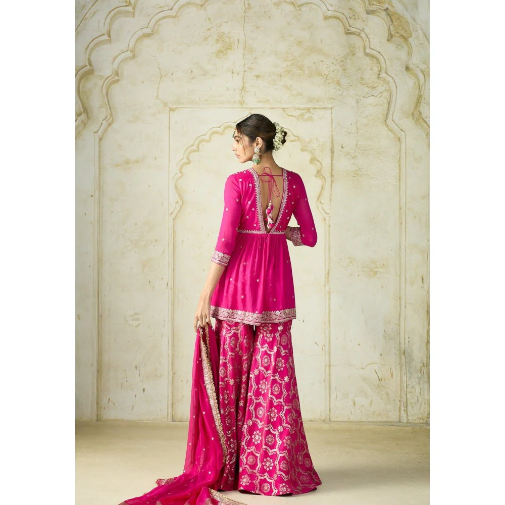 Gopi Vaid Rida Pink Top with Sharara and Dupatta - Image 2