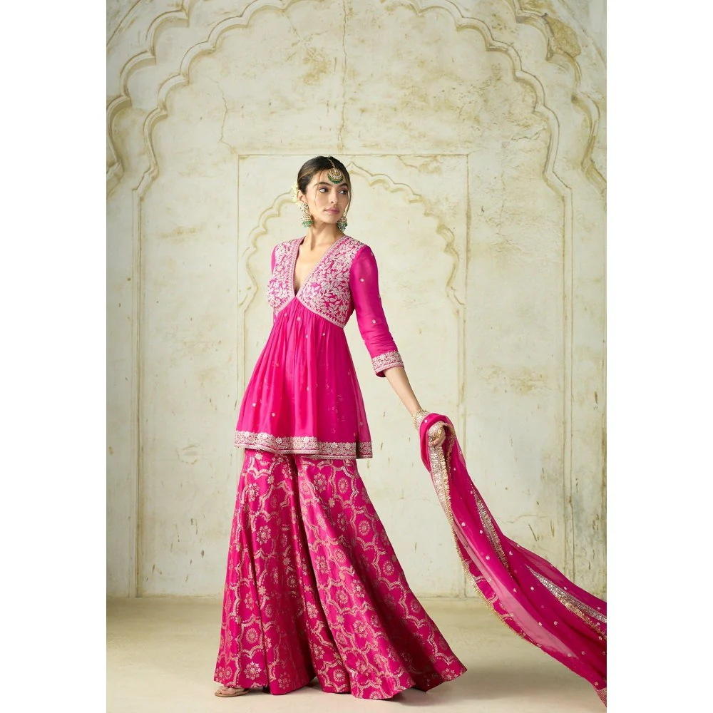 Gopi Vaid Rida Pink Top with Sharara and Dupatta - Image 3