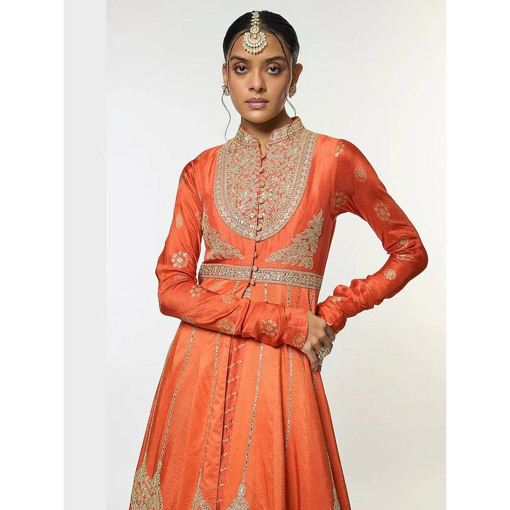 Gopi Vaid Saira Orange Skirt with Blouse and Jacket - Image 4
