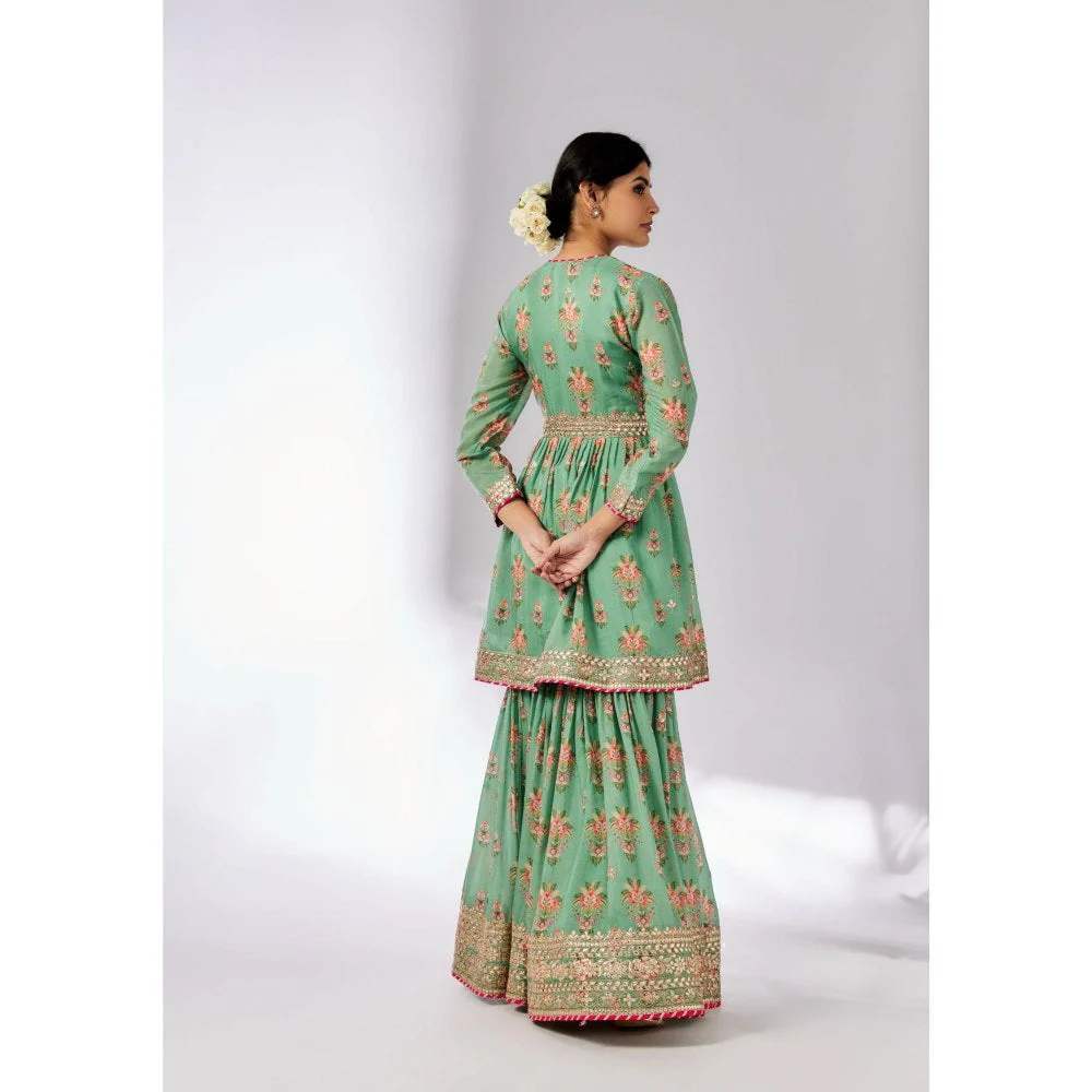 Gopi Vaid Samiksha Green Floral Kurta with Sharara and Dupatta - Image 2