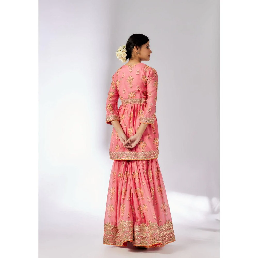 Gopi Vaid Samiksha Pink Floral Kurta with Sharara and Dupatta - Image 3