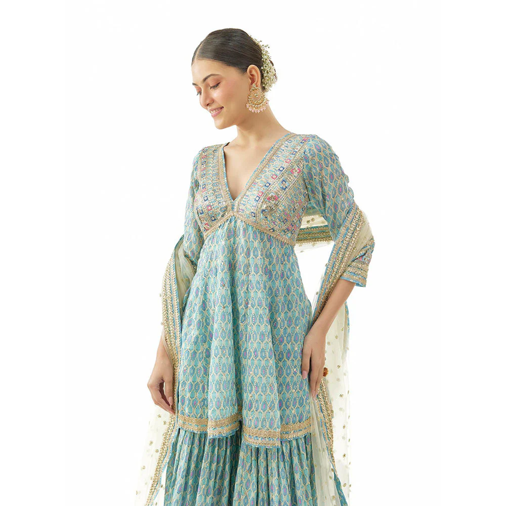 Gopi Vaid Tanvi Peplum Kurta with Sharar and Dupatta - Image 4