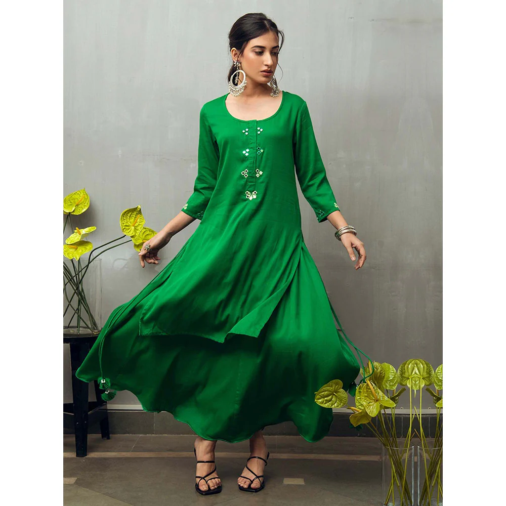 Gulaal Green Sumadhya Kurta with Skirt (Set of 2) - Image 4