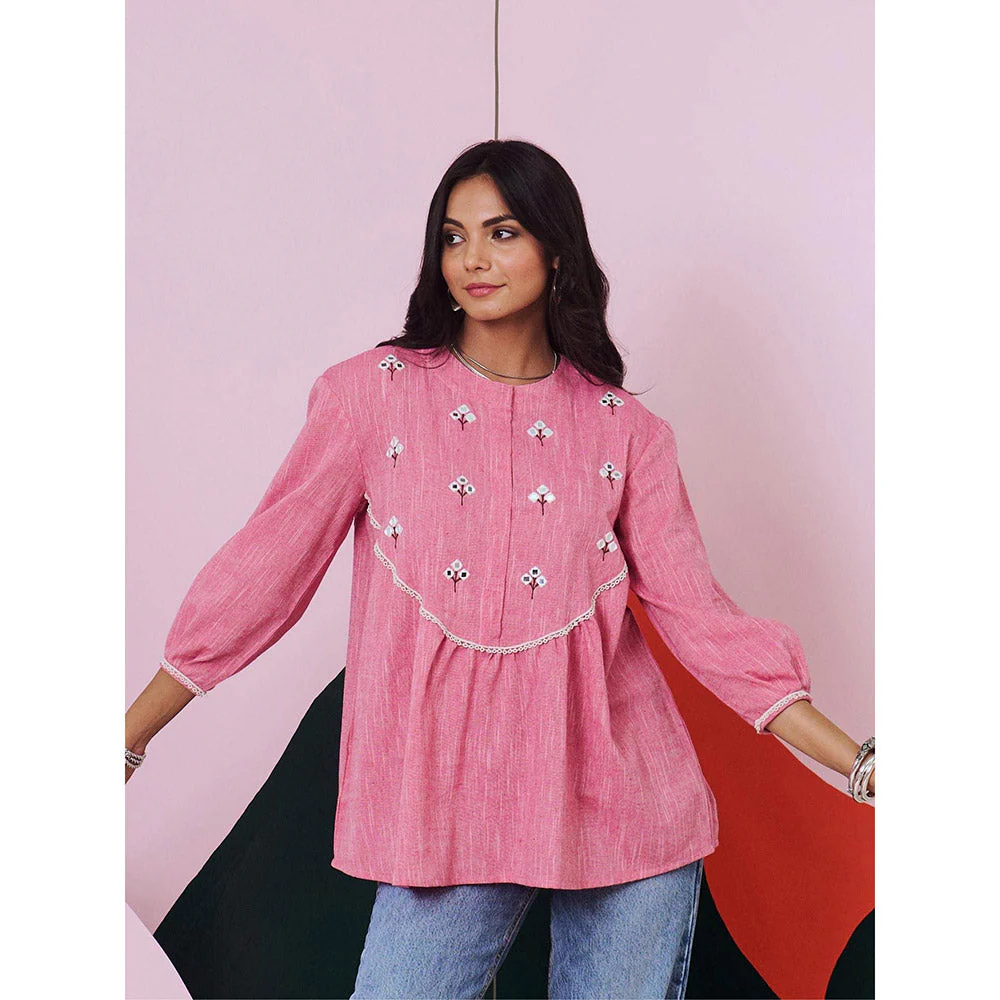 Gulaal Pakhi Pink Mirror Embroidered Top - Image 2