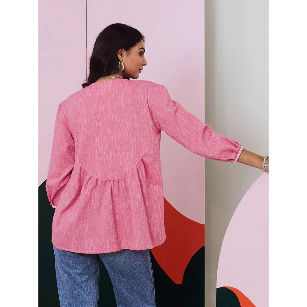 Gulaal Pakhi Pink Mirror Embroidered Top - Image 3