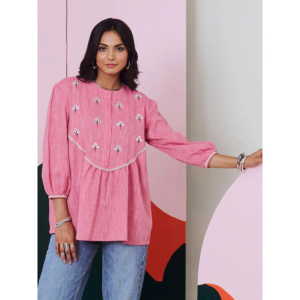 Gulaal Pakhi Pink Mirror Embroidered Top - Image 4