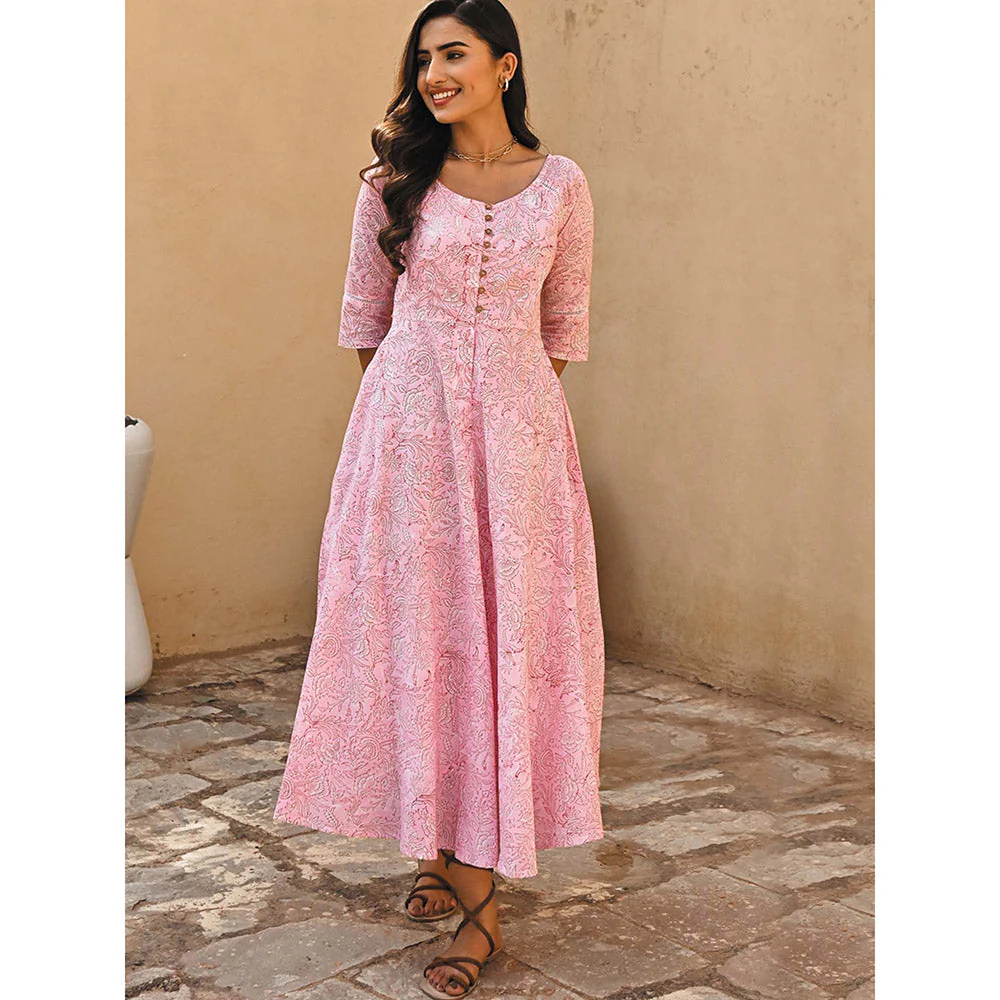 Gulaal Pink Blossom Fit and Flare Maxi Dress - Image 2